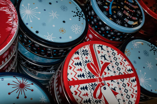 Colorful vintage style Christmas gift biscuit box